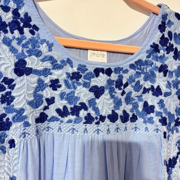 J. Marie Womens Blue Floral Embroidered Tiered Fit & Flare Dress Size Medium - Picture 4 of 9